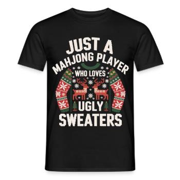 Mahjong Weihnachts Shirt – Ugly Sweater Style - Männer T-Shirt - Schwarz - Vorne - AI Model Male 178 light (178cm)