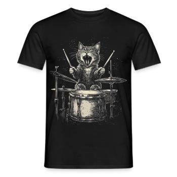 Katze Schlagzeug Drummer Rock Musik Lustig - Männer T-Shirt - Schwarz - Vorne - AI Model Male 178 light (178cm)