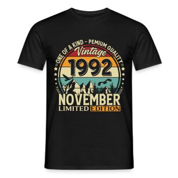 33ème Anniversaire Millésime Novembre Millésime 1992 - T-shirt homme - noir - Devant - AI Model Male 178 light (178cm)
