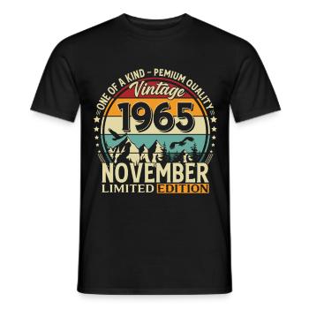 60ème Anniversaire Vintage Novembre Millésime 1965 - T-shirt homme - noir - Devant - AI Model Male 178 light (178cm)