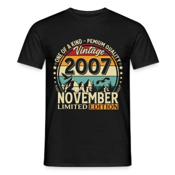 18th Birthday Vintage November Vintage 2007 - Men's T-Shirt - black - Front - AI Model Male 178 light (178cm)