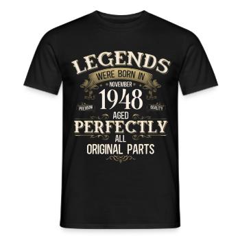 77th Birthday Legend November Vintage 1948 - Men's T-Shirt - black - Front - AI Model Male 178 light (178cm)