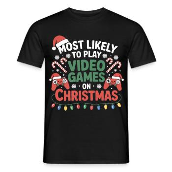 Prefers to play video games at Christmas - Men's T-Shirt - black - Front - AI Model Male 178 light (178cm)