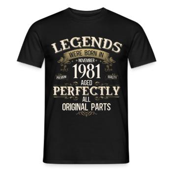 44th Birthday Legend November Vintage 1981 - Men's T-Shirt - black - Front - AI Model Male 178 light (178cm)