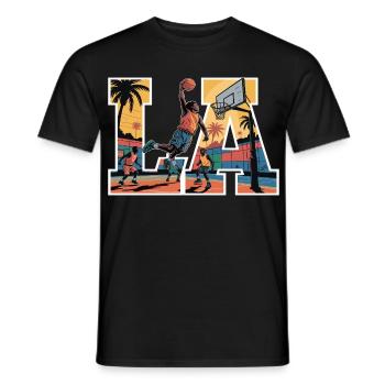 Streetball LA – Urban Basketball Design Sunset - Men's T-Shirt - black - Front - AI Model Male 178 light (178cm)