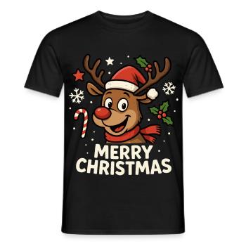 Funny Reindeer Merry Christmas Xmas Motif - Men's T-Shirt - black - Front - AI Model Male 178 light (178cm)