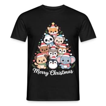 Sapin de Noël animal – Animaux de Noël mignons - T-shirt homme - noir - Devant - AI Model Male 178 light (178cm)