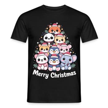 Sapin de Noël animal – Animaux de Noël mignons - T-shirt homme - noir - Devant - AI Model Male 178 light (178cm)