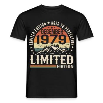 December 1979 - Men's T-Shirt - black - Front - AI Model Male 178 light (178cm)