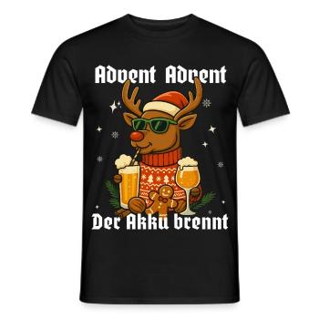 Advent Advent – The battery burns Reindeer - Men's T-Shirt - black - Front - AI Model Male 178 light (178cm)