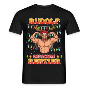 Noël RUDOLF LE RENNE FORT Drôle - T-shirt homme - noir - Devant - AI Model Male 178 light (178cm)