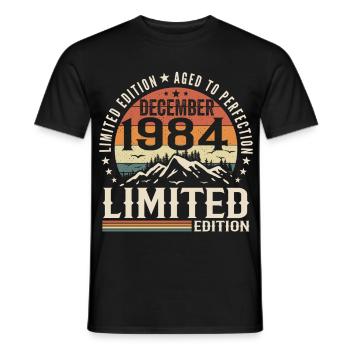 December 1984 - Men's T-Shirt - black - Front - AI Model Male 178 light (178cm)