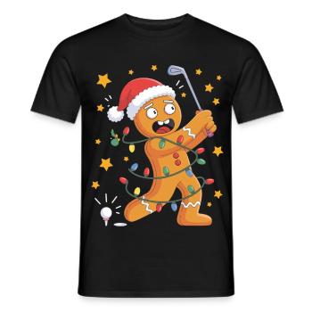 Chemise de Noël de golf avec bonhomme en pain d’épice - T-shirt homme - noir - Devant - AI Model Male 178 light (178cm)