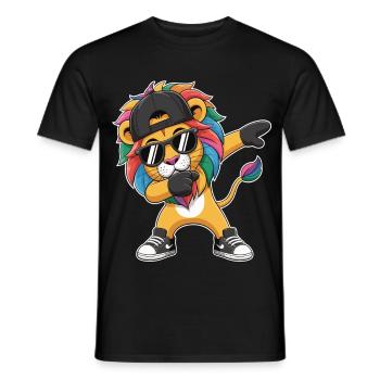 Dabbing Lion with Cap – Colorful Streetstyle King - Men's T-Shirt - black - Front - AI Model Male 178 light (178cm)