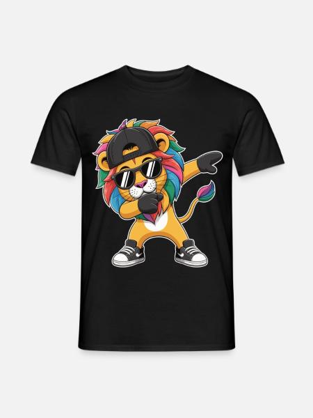 Dabbing Löwe mit Cap – Bunter Streetstyle King - Männer T-Shirt - Schwarz