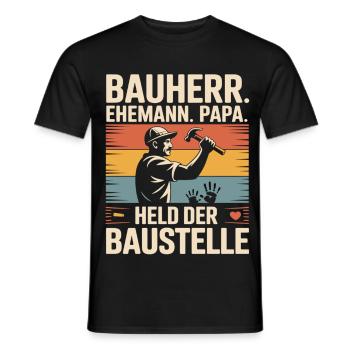 Builder Dad – Hero of the Construction Site Retro Look - Men's T-Shirt - black - Front - AI Model Male 178 light (178cm)