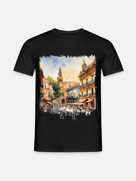 Aquarell von Sevilla, Sevilla, Spanien - Männer T-Shirt - Schwarz