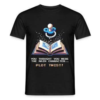 Rebondissement de l’intrigue | Le bébé est maintenant le héros - T-shirt homme - noir - Devant - AI Model Male 178 light (178cm)