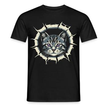 Chat déchiré tissu - Cadeau gothique mignon - T-shirt homme - noir - Devant - AI Model Male 178 light (178cm)