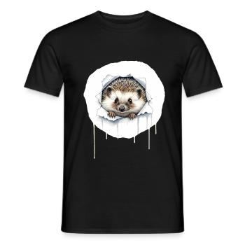 Cute hedgehog peeks out of crack - Men's T-Shirt - black - Front - AI Model Male 178 light (178cm)
