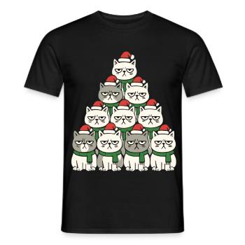 Grumpy Christmas Cats – Lustiges Katzen - Men's T-Shirt - black - Front - AI Model Male 178 light (178cm)