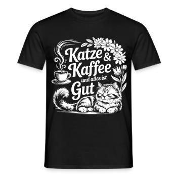 Le chat et le café – Tout va bien - T-shirt homme - noir - Devant - AI Model Male 178 light (178cm)