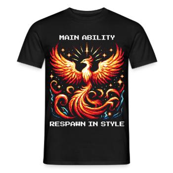 Main Ability: Respawn in Style | Phoenix - Men's T-Shirt - black - Front - AI Model Male 178 light (178cm)