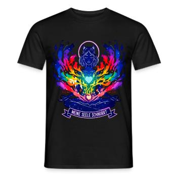 Meine Seele Schnurrt - Yoga Katze Regenbogen - Männer T-Shirt - Schwarz - Vorne - AI Model Male 178 light (178cm)