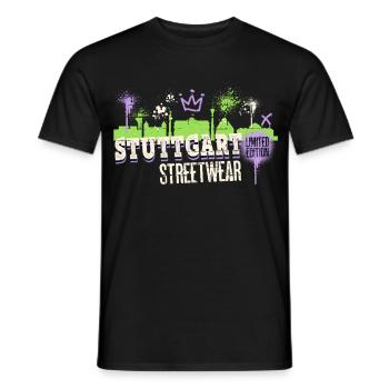 Stuttgart Skyline Stadt Deutschland Graffiti Kunst - Männer T-Shirt - Schwarz - Vorne - AI Model Male 178 light (178cm)