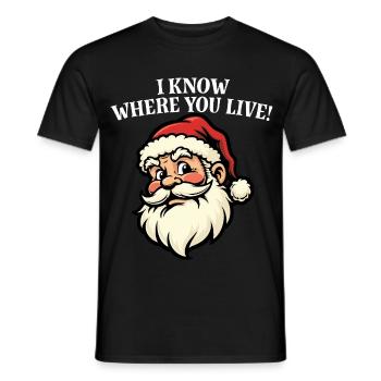 Je sais où tu habites - Père Noël - T-shirt homme - noir - Devant - AI Model Male 178 light (178cm)