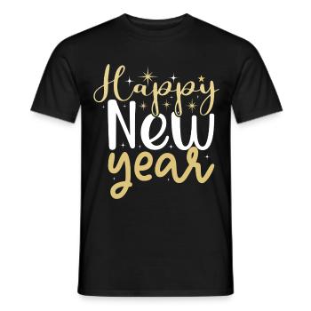 Happy New Year Typography – Festive Gold and White - T-shirt homme - noir - Devant - AI Model Male 178 light (178cm)