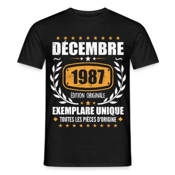 Décembre 1987 Anniversaire - Nées En Décembre 1987 - T-shirt homme - noir - Devant - AI Model Male 178 light (178cm)