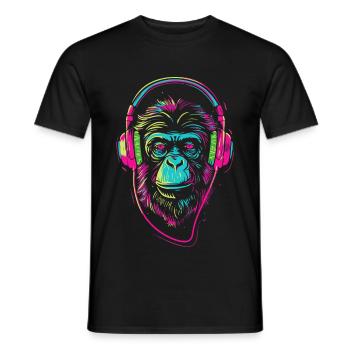 Neonaffe mit Kopfhörer - Männer T-Shirt - Schwarz - Vorne - AI Model Male 178 light (178cm)