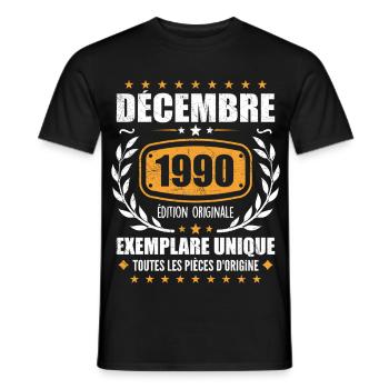 Décembre 1990 Anniversaire - Nées En Décembre 1990 - T-shirt homme - noir - Devant - AI Model Male 178 light (178cm)