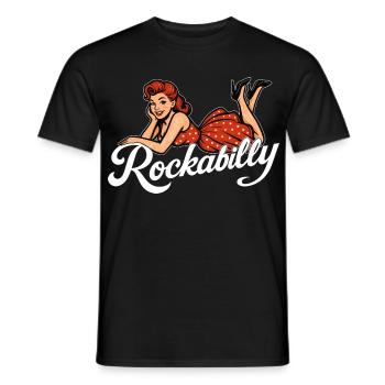 Rockabilly Pin-Up Woman 50s Reclining Petticoat Red - Men's T-Shirt - black - Front - AI Model Male 178 light (178cm)