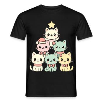 Cats Christmas Tree – Cute Xmas Cats - Men's T-Shirt - black - Front - AI Model Male 178 light (178cm)