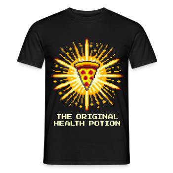 Original Healing Potion: Pizza | Gaming Food Humor - Men's T-Shirt - black - Front - AI Model Male 178 light (178cm)
