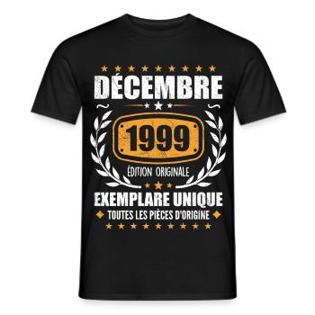 Décembre 1999 Anniversaire - Nées En Décembre 1999 - T-shirt homme - noir - Devant - AI Model Male 178 light (178cm)