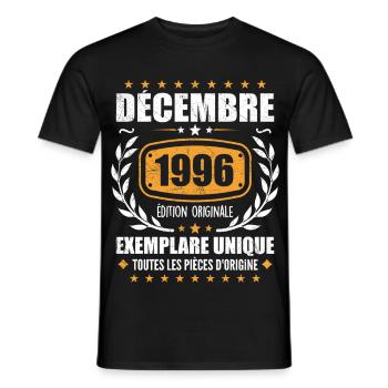 December 1996 Birthday - Born In December 1996 - Men's T-Shirt - black - Front - AI Model Male 178 light (178cm)