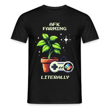 AFK Farming | Gamer Plant Joke Pixel Art - Men's T-Shirt - black - Front - AI Model Male 178 light (178cm)