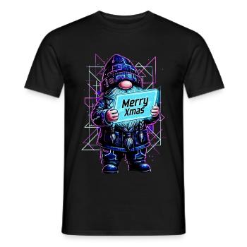 Merry Xmas - Gnome Synthwave des années 80 Cyberpunk - T-shirt homme - noir - Devant - AI Model Male 178 light (178cm)