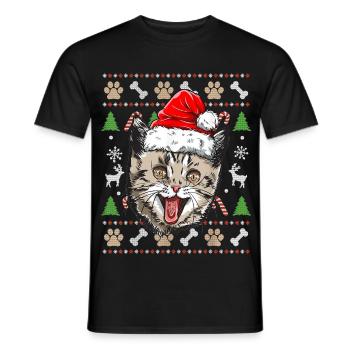 Hässlicher Weihnachtspullover Niedliche Katze Glückliche Geschenkidee - Männer T-Shirt - Schwarz - Vorne - AI Model Male 178 light (178cm)