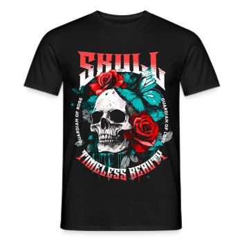 Totenkopf Totenschädel Schmetterling Rose Blume - Männer T-Shirt - Schwarz - Vorne - AI Model Male 178 light (178cm)