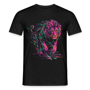 Lion Running Lion Head Colorful Predator Animal Wild - Men's T-Shirt - black - Front - AI Model Male 178 light (178cm)