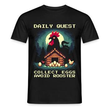 Quête quotidienne | Ramasser les œufs, éviter le coq - T-shirt homme - noir - Devant - AI Model Male 178 light (178cm)