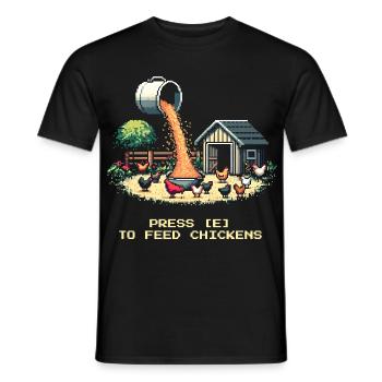 Press E to Feed | Farm Gamer - Men's T-Shirt - black - Front - AI Model Male 178 light (178cm)