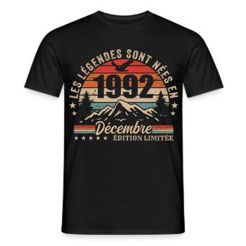 Rétro Décembre 1992 - Cadeau 33 Ans - T-shirt homme - noir - Devant - AI Model Male 178 light (178cm)