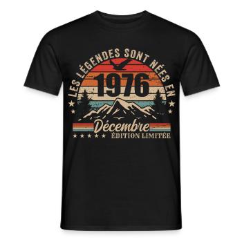 Rétro Décembre 1976 - Cadeau 49 Ans - T-shirt homme - noir - Devant - AI Model Male 178 light (178cm)