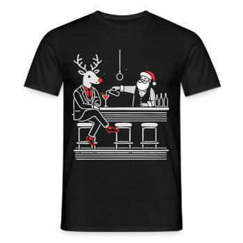 Père Noël barman et renne drôle chemise de Noël - T-shirt homme - noir - Devant - AI Model Male 178 light (178cm)