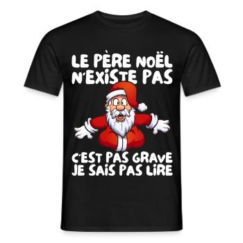 Le Père Noël N'existe Pas Je Sais Pas Lire Humour - T-shirt homme - noir - Devant - AI Model Male 178 light (178cm)